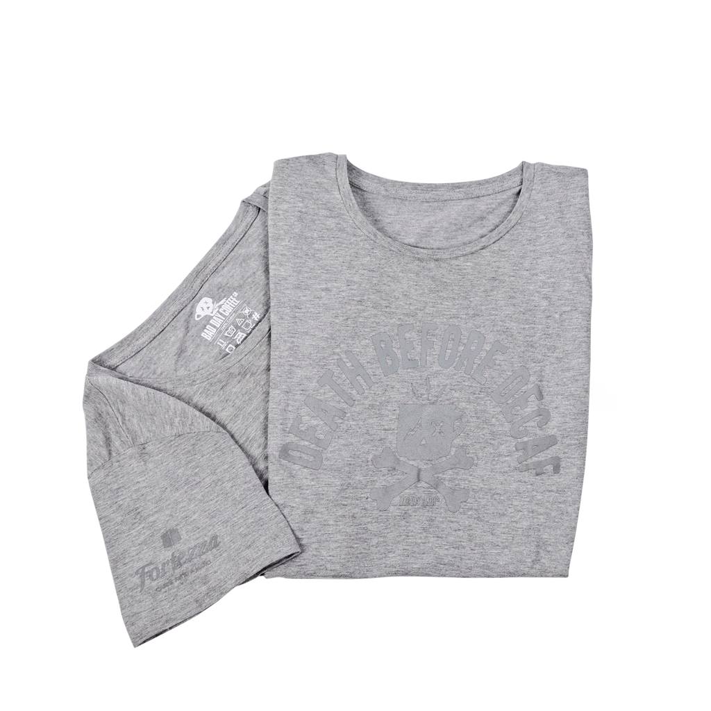 T-Shirt " DEATH BEFORE DECAF" - Hellgrau /Meliert
