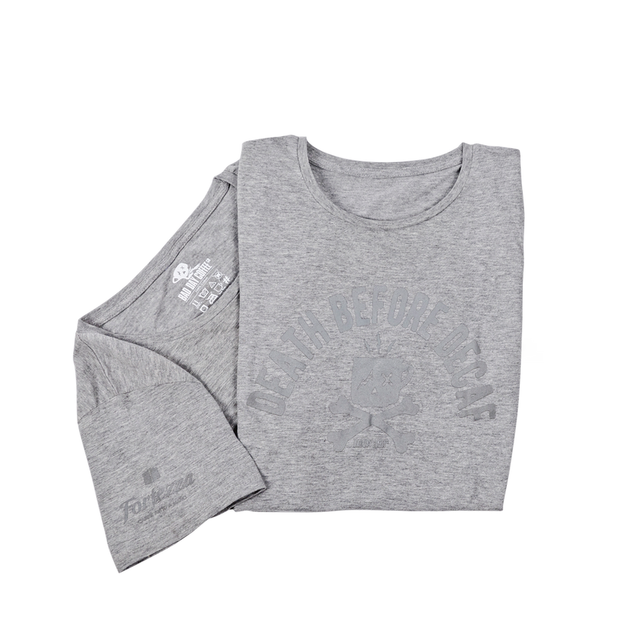 T-Shirt " DEATH BEFORE DECAF" - Hellgrau /Meliert