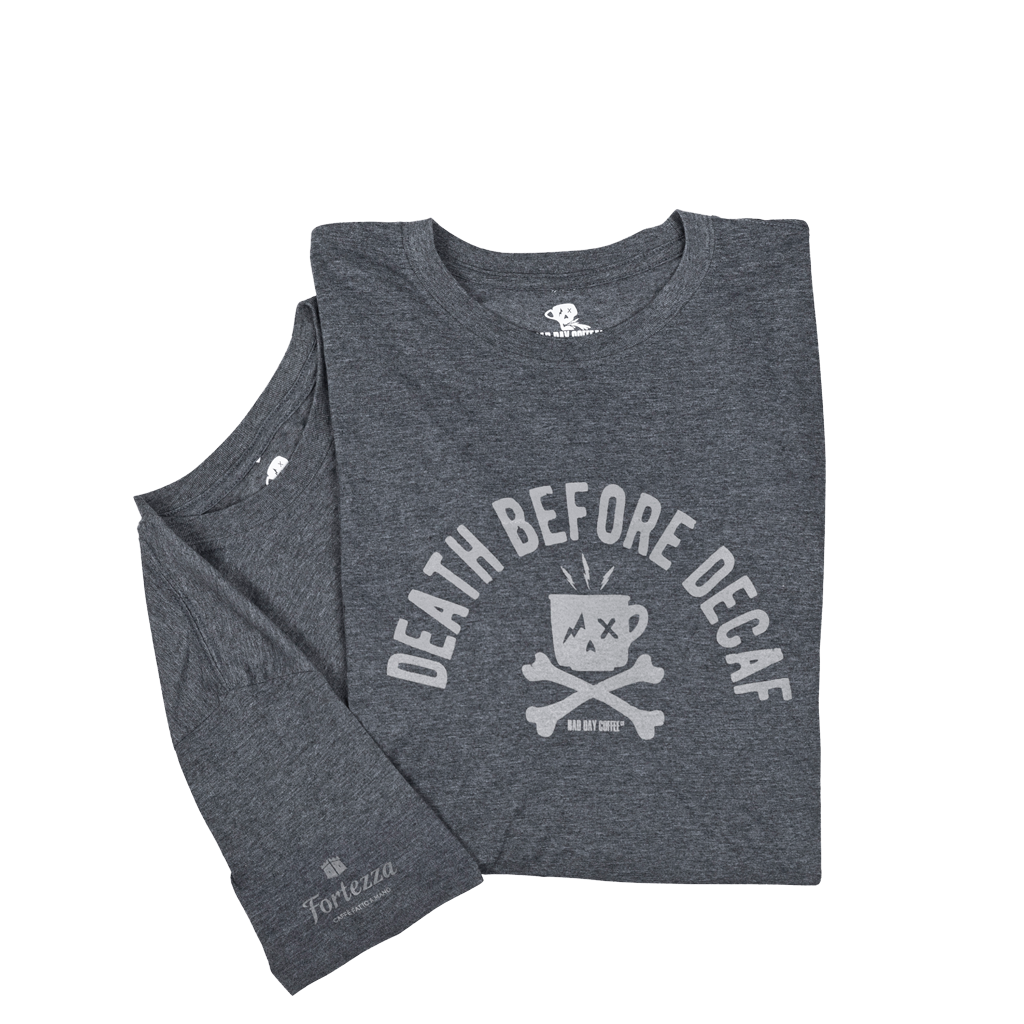 T-Shirt " DEATH BEFORE DECAF" - Dunkelgrau/Meliert